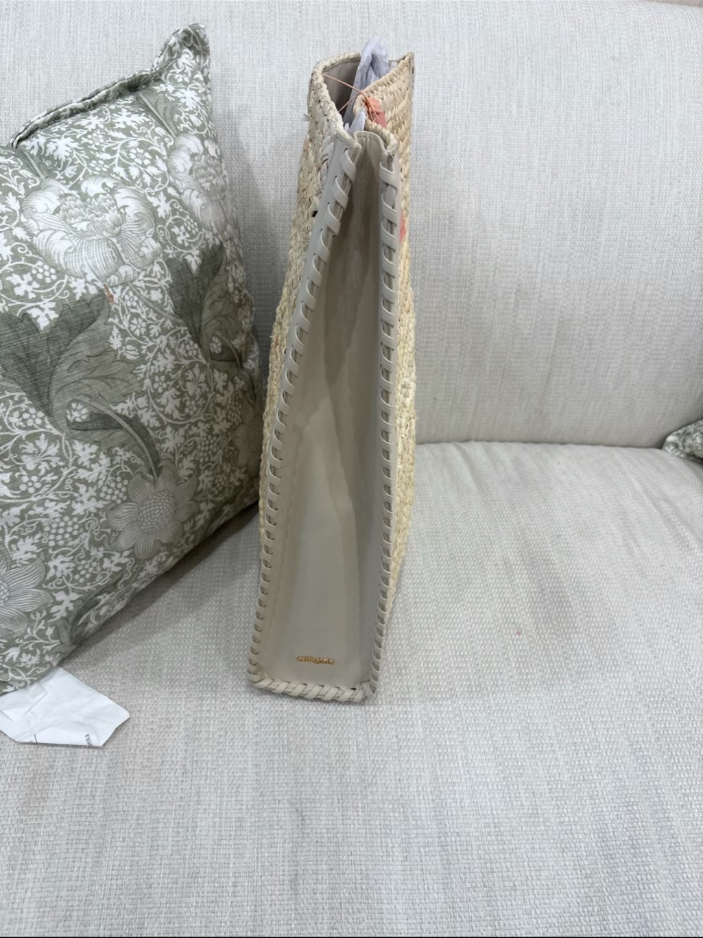 Cult Gaia Natural Straw Tote With Cream Leather Trim